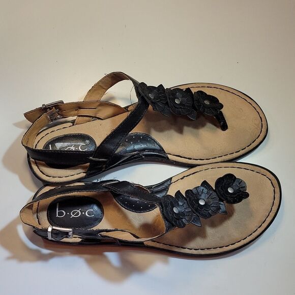 BOC LEATHER FLOWER ACCENT PATTERN ANKLE STRAP THONG WOMEN"S SANDAL - Picture 9 of 16